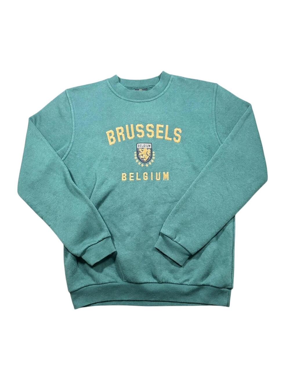 Womens L Green Belgium Brussels Embroidered Belgian Lion Crewneck Sweater EU